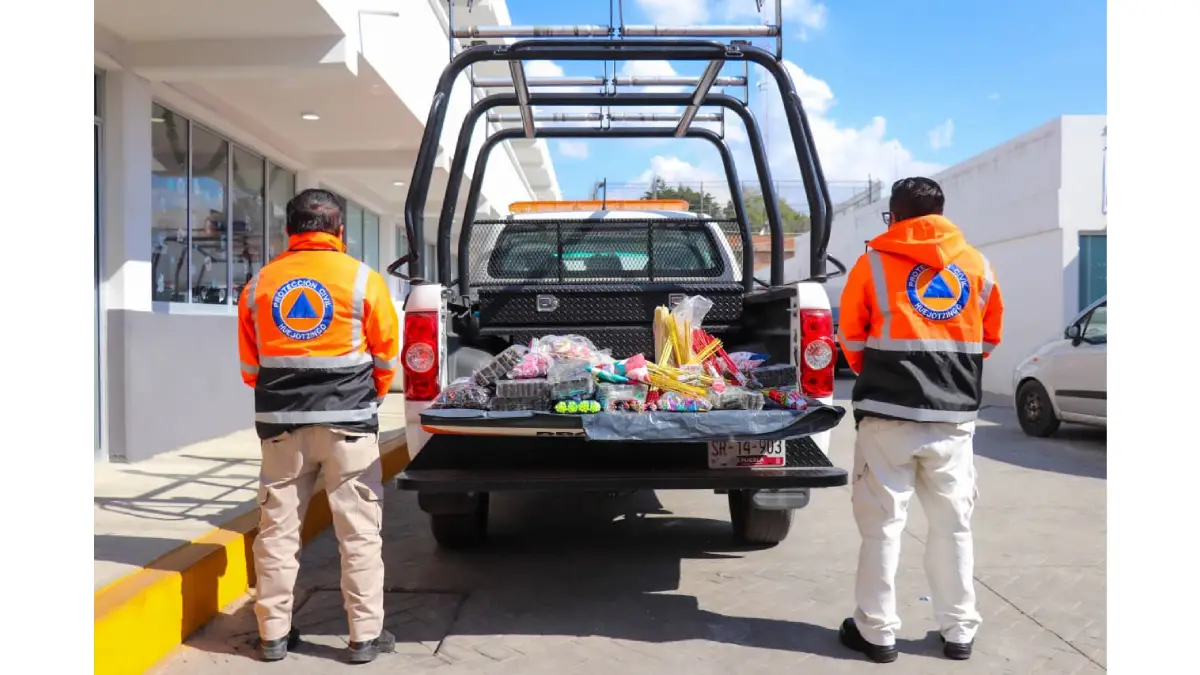 Protección civil y marina decomisan 50 kg de pirotecnia en Huejotzingo