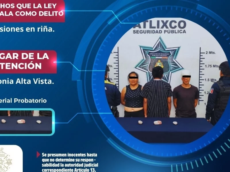 SSC de Atlixco asegura a dos personas por riña