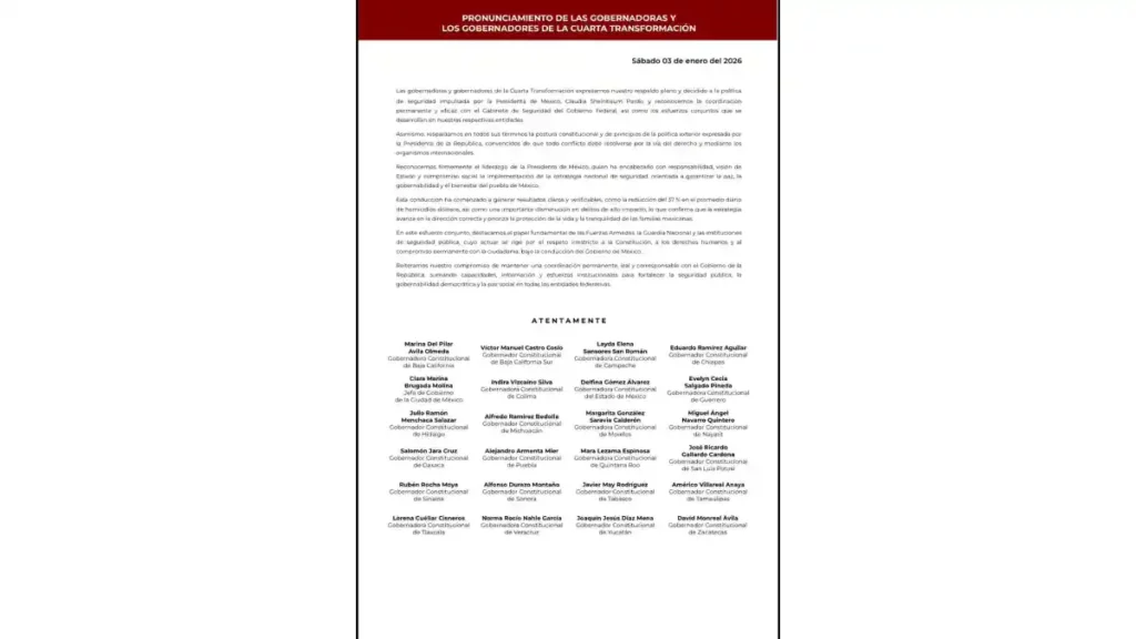 Declaración conjunta respaldando el trabajo de la presidenta Claudia Sheinbaum.