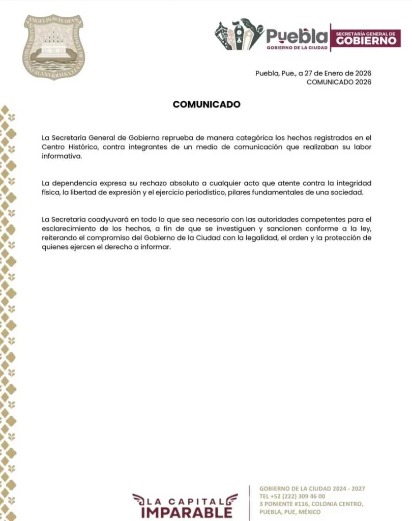 La Secretaría de Gobernación del municipio condenó la agresión a los periodistas de Imagen Televisión en el Centro Histórico.
