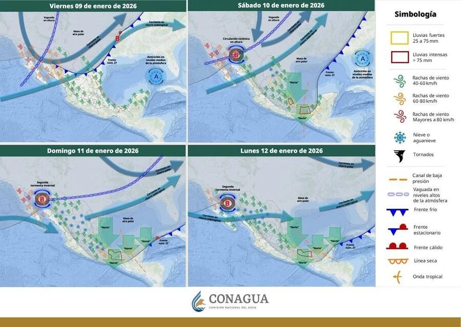 El frente frío 27 en Puebla ocasionará lluvias muy fuertes en la Sierra Nororiental y Valle de Serdán en Puebla.