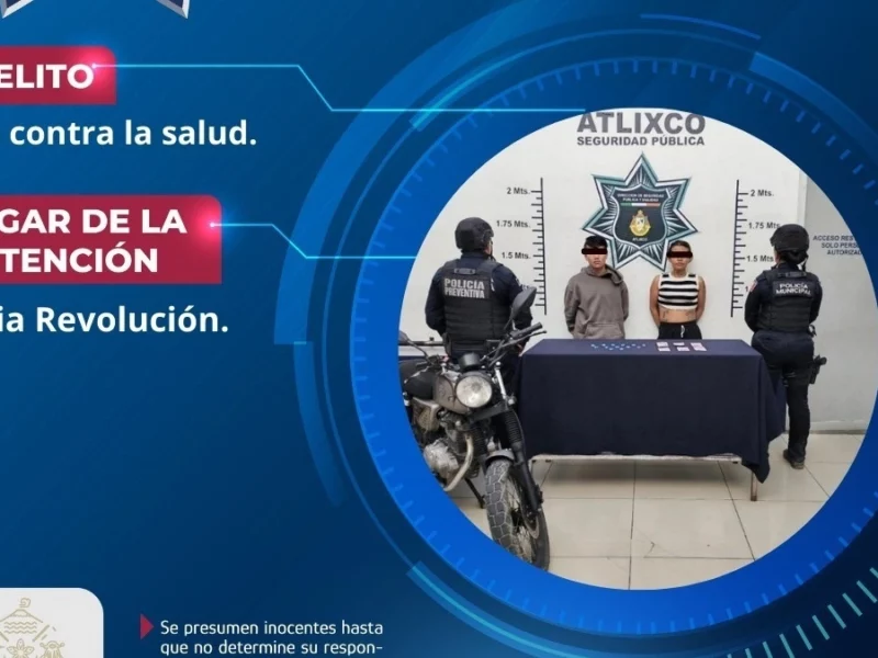 SSC de Atlixco detiene a dos personas por presunta venta de cristal