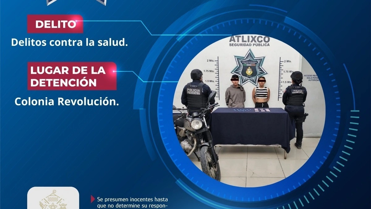 SSC de Atlixco detiene a dos personas por presunta venta de cristal