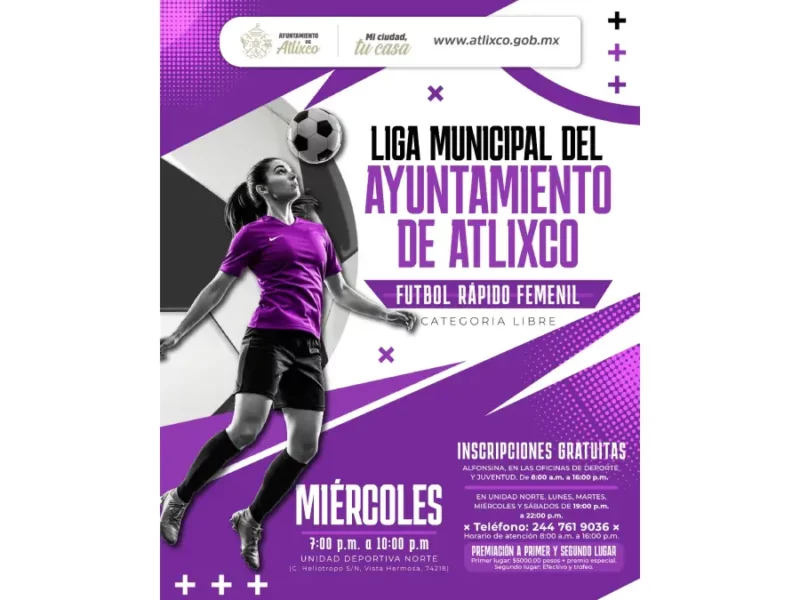 Atlixco convoca a Ligas Municipales de Futbol Rápido varonil y femenil