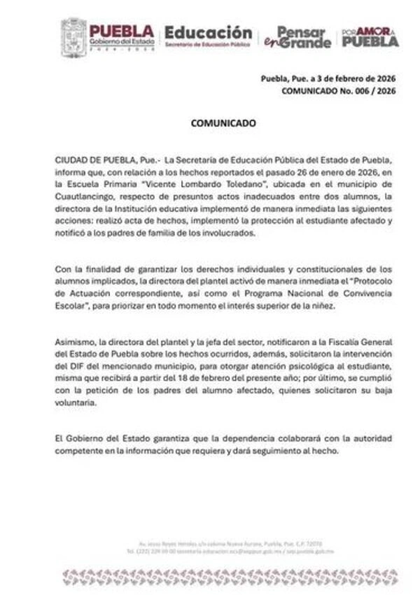 La SEP ya dio aviso del abuso del que fue víctima un alumno en la primaria de Cuautlancingo. 