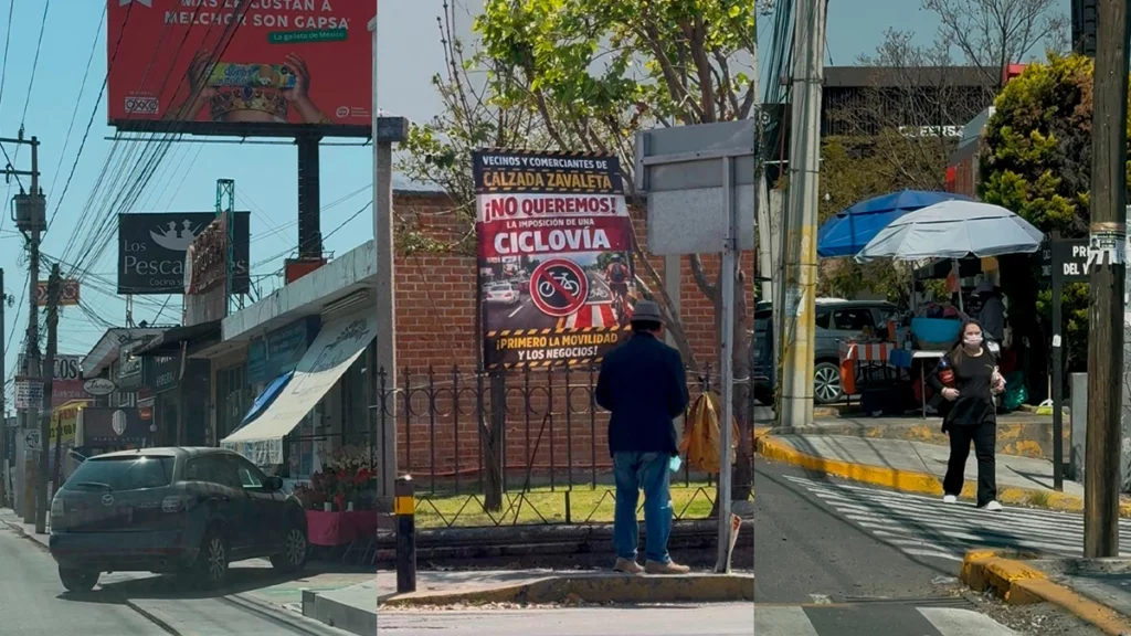 En la Calzada Zavaleta y Camino Real la invasión de banquetas es evidente, lo que complica el tránsito peatonal diariamente; no obstante, comerciantes se oponen a la construcción de una ciclovía.