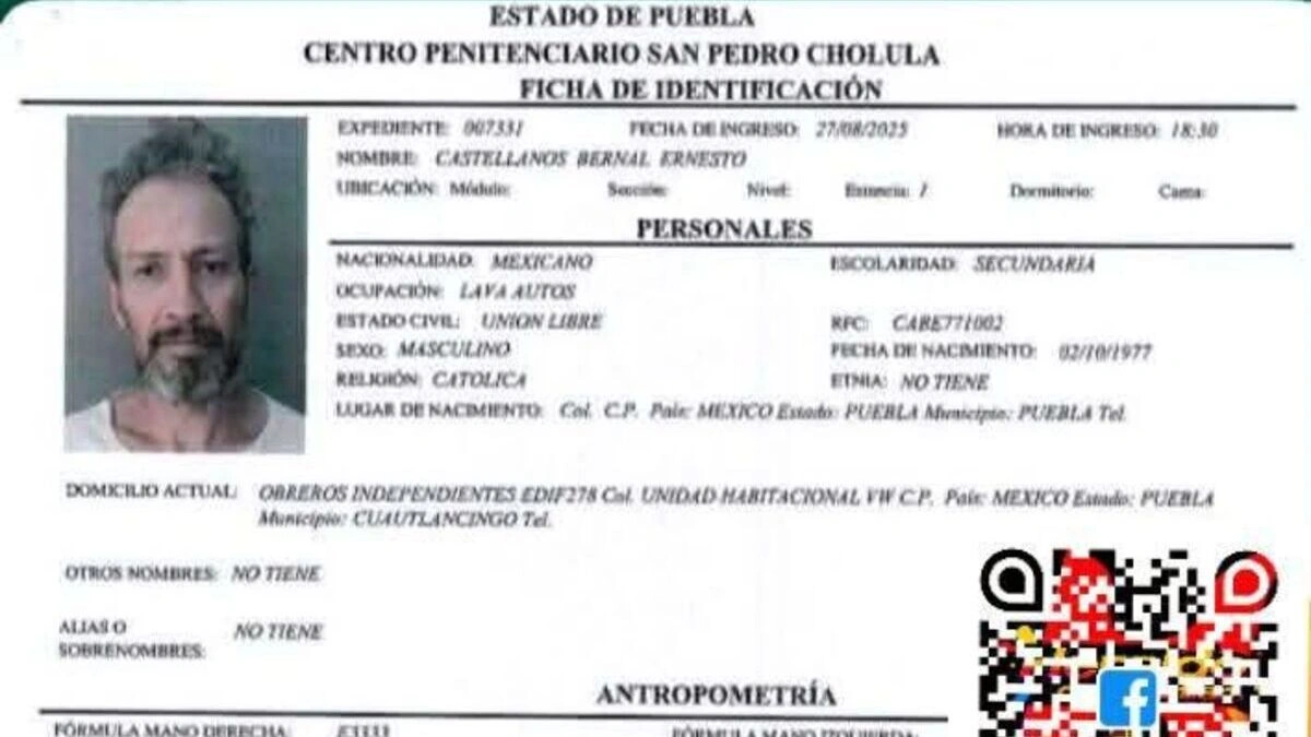 Se fuga reo del Cereso de San Pedro Cholula 