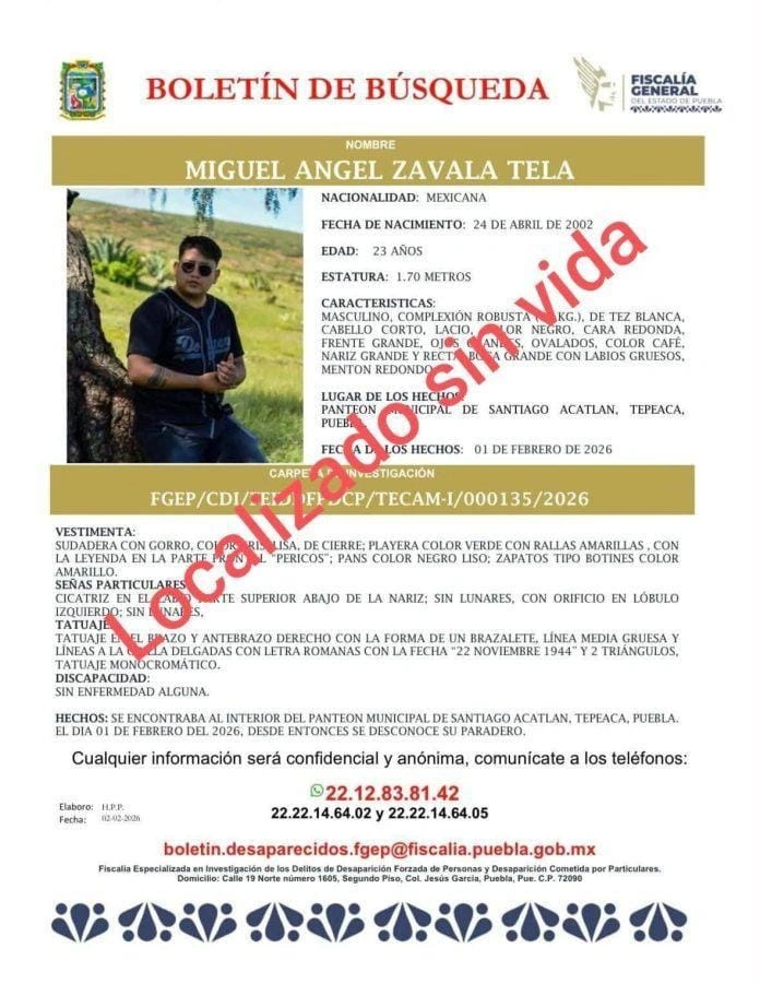 El cuerpo hallado en Valsequillo el 2 de febrero es de Miguel Zavala, quien estaba reportado como desaparecido.
