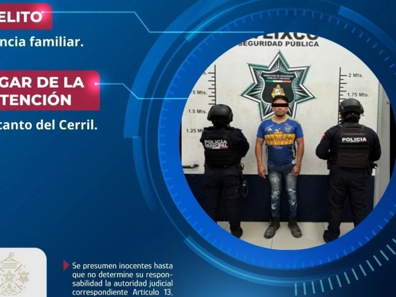 SSC de Atlixco detiene a un hombre por probable violencia familiar