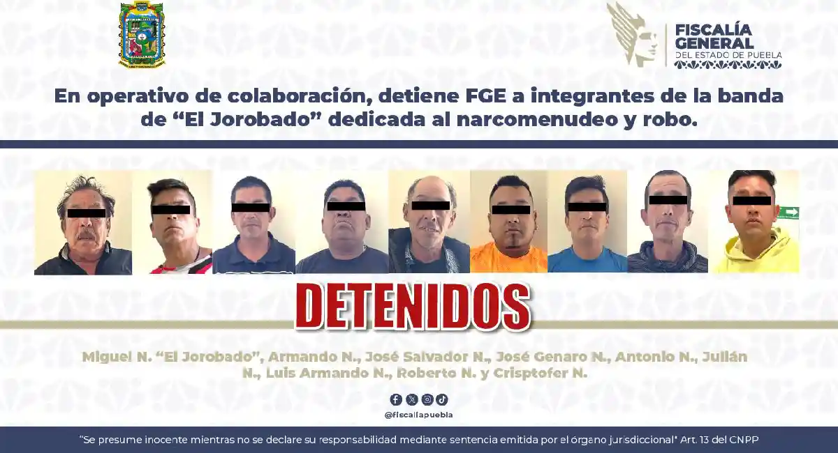 En operativo de colaboración, detiene FGE a integrantes de la banda de “El Jorobado” dedicada al narcomenudeo y robo.