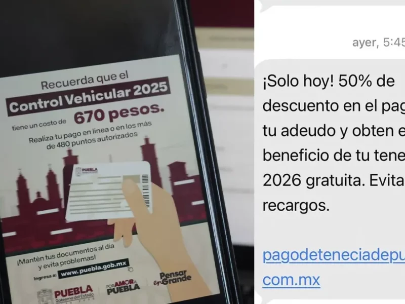 Mandan mensajes de texto para defraudar con la Tenencia Vehicular en Puebla.