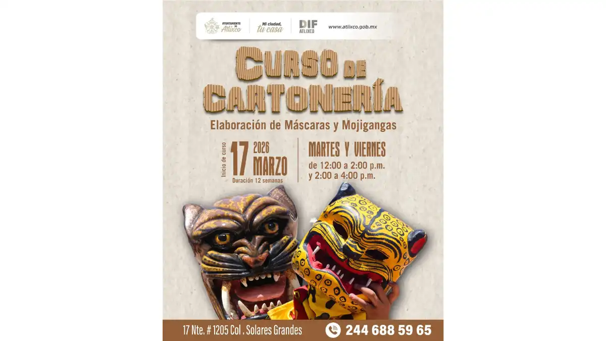 Ariadna Ayala invita al curso de cartonería para crear máscaras y mojigangas en Atlixco