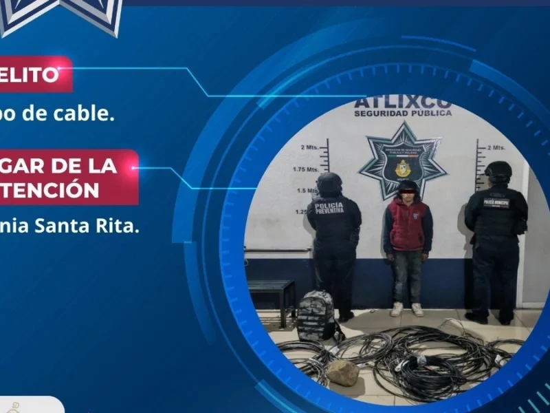 SSC de Atlixco detiene a joven por robo de cable en Santa Rita