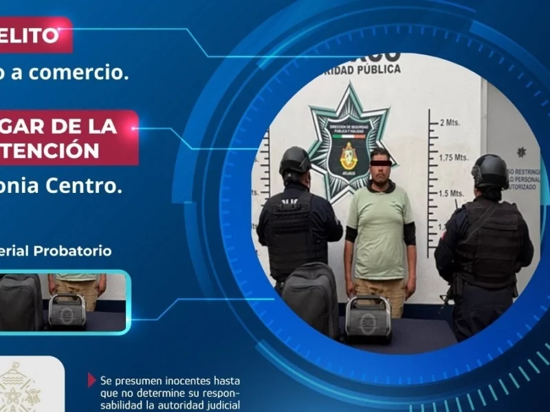 SSC de Atlixco detiene a presunto ladrón en el Centro