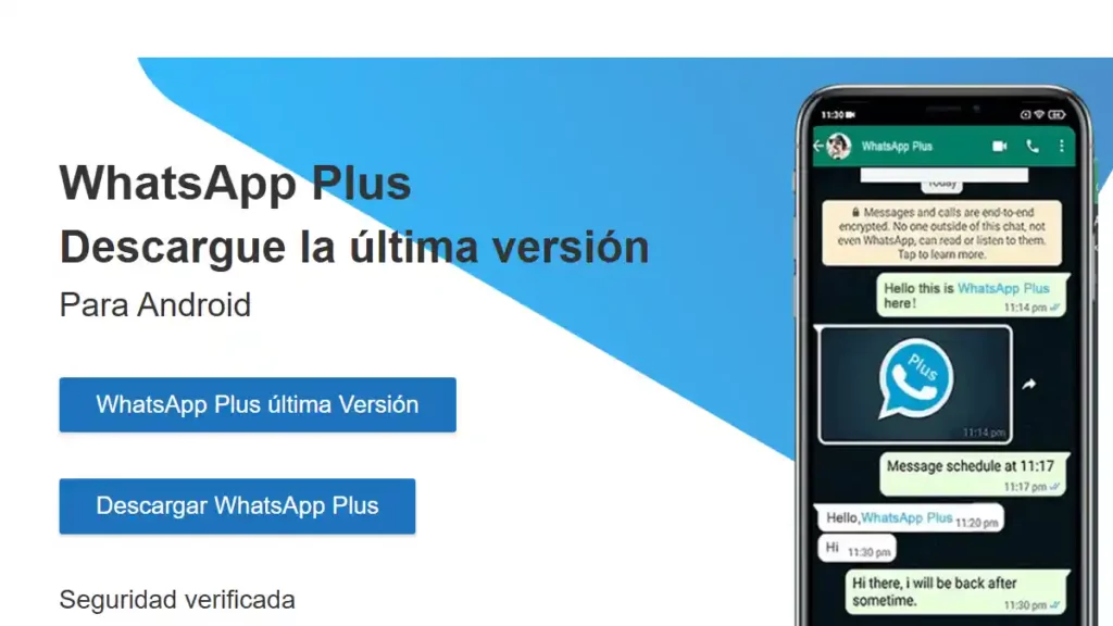 Vista de la página de WhatsApp Plus.