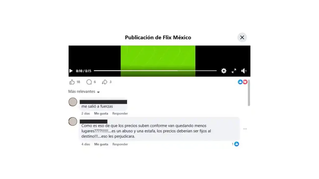 Usuarios de Facebook se quejan de la tarifa de precios dinámicos de Flix.