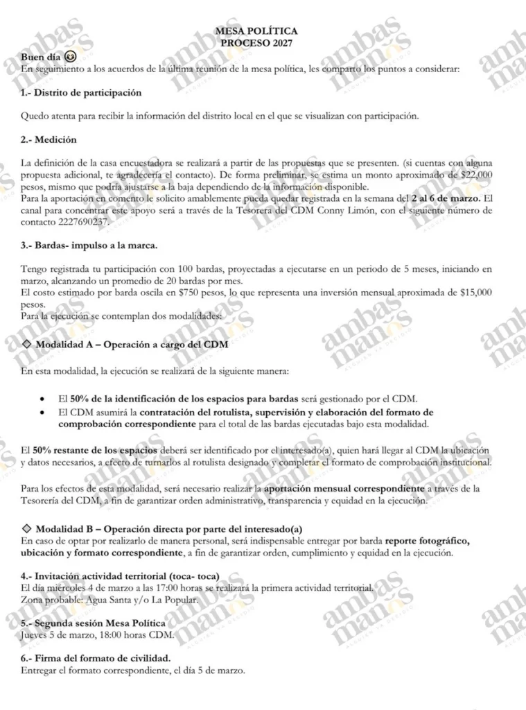 Ambas Manos dio a conocer que la dirigencia de Mario Riestra pide 15 mil pesos mensuales por aspirante a candidato del PAN.  