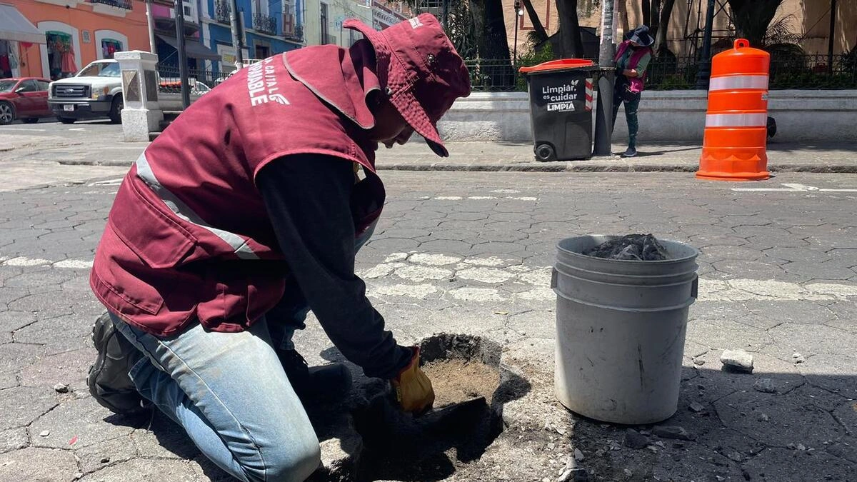 Sustituyen adoquín con daños en el Centro Histórico por la Procesión de Viernes Santo 