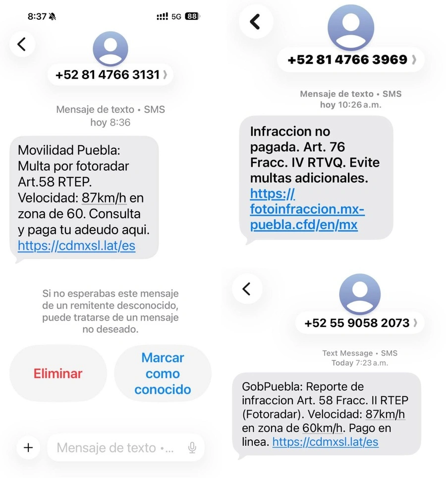 En un comunicado, la SMT alertó sobre los mensajes fraudulentos de fotomultas en Puebla.