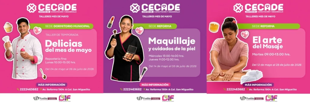 Maquillaje y diseño de modas son algunos de los talleres que impartirá el DIF municipal de Puebla este mayo.