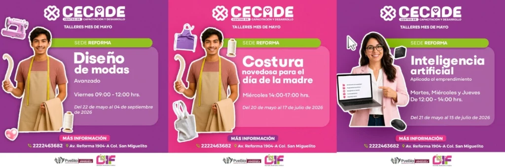 Para inscribirte a los talleres de mayo, tienes que acudir personalmente al DIF del municipio de Puebla.