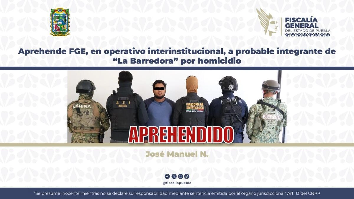 FGE detiene en Valsequillo a presunto integrante de “La Barredora”