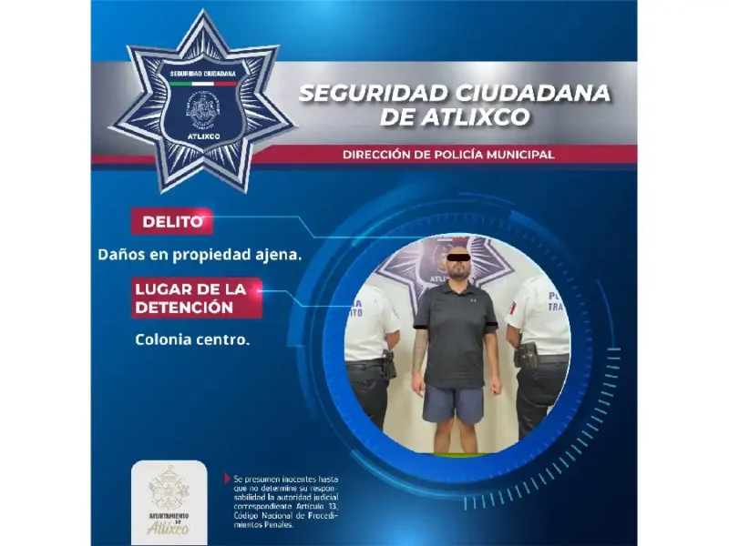 Aseguran a conductor por daños a vehículos en Atlixco