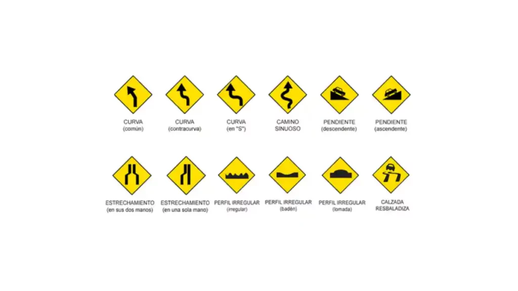 12 señales de tránsito preventivas.