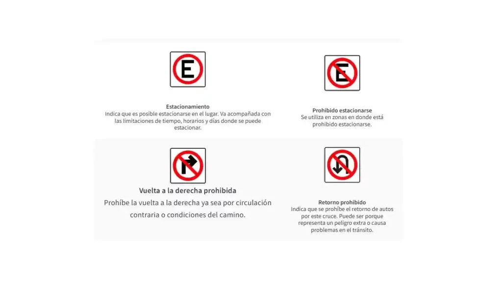 Cuatro señales restrictivas, vigentes en el Reglamento de Tránsito de Puebla.