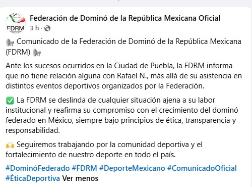 Publicación de la Federación de Dominó de la República Mexicana sobre Rafael N., el tirador de la Atlixcáyotl.